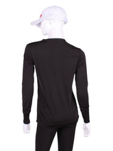 Load image into Gallery viewer, All soft yummy black fabric! It’s called the Long Sleeve Very Vee Tee - because as you can see - the Vee is - well you know - VERY VEE!
