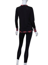 Load image into Gallery viewer, Black LS Very Vee Tee with Heart Trim