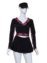 Load image into Gallery viewer, Black Vee Crop Top with Heart Mesh Trim