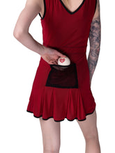 Load image into Gallery viewer, The Angelina Dress is from our sophisticated and elegant collections, for women with a flair for looking good. Wear this stunning piece straight from the court....to cocktails. This style is in our Dark Red Mesh design, with a flattering v-neck neckline.