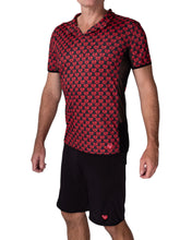 Load image into Gallery viewer, The Limited Long Men's Polo Shirt Mini Red Hearts With Mesh is a stylish and comfortable clothing item designed to cater to both fashion and functionality. Crafted with care in Downtown, Los Angeles.