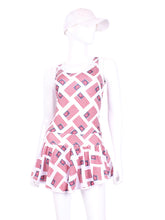 Load image into Gallery viewer, God Bless America! Show your patriotism with this very fun edition of our best selling dress! The Sandra Mee Dress offers a playful, fun, and very flirty look. Our dress is fitted, and flares out at the skirt with cute cut out ''O'' in the back. It is perfect for tennis, running and golf (with our Leg Lengthening Leggings), and of course, a trip to your after-court party with your friends. It was designed for confident women like you!