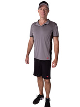 Load image into Gallery viewer, The luxury tennis Men's Polo Shirt in Grey With Mesh is a high-end athletic apparel piece designed for tennis enthusiasts who prioritize both style and performance. This polo shirt features a sophisticated grey color with strategically placed mesh panels for enhanced breathability and moisture-wicking properties.