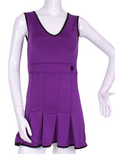 Load image into Gallery viewer, The Angelina Dress is from our sophisticated and elegant collections, for women with a flair for looking good. Wear this stunning piece straight from the court....to cocktails. This style is in our purple design, with a flattering v-neck neckline.