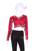 Load image into Gallery viewer, Raspberry Red Vee Crop Top with Heart Mesh Trim