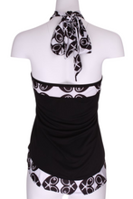 Load image into Gallery viewer, Black Halter Top + Black White Heart Diamond Trim - I LOVE MY DOUBLES PARTNER!!!