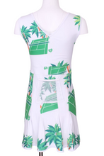 Load image into Gallery viewer, Angelina Tennis Dress Court + Palms. The Angelina Dress is from our sophisticated and elegant collections, for women with a flair for looking good. Our dress is fitted through the bodice, and flares out at the skirt. It is perfect for tennis, running and golf, and of course, a trip to your after-court party with your friends. It was designed for confident women like you!