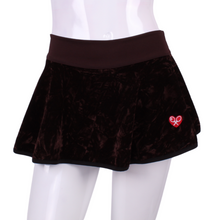 Load image into Gallery viewer, Crushed Brown Velvet LOVE “O” Tennis Skirt - I LOVE MY DOUBLES PARTNER!!!