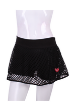 Load image into Gallery viewer, Fishnet Longer Shorties Black Love O Tennis Skirt - I LOVE MY DOUBLES PARTNER!!!