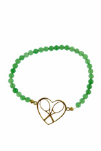 Load image into Gallery viewer, Gold Heart + Rackets Bracelet with Jade Beads - I LOVE MY DOUBLES PARTNER!!!