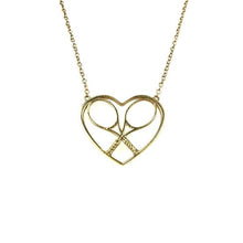 Load image into Gallery viewer, For the true tennis lover - a custom made heart with joint rackets - the logo of the Love Love Tennis brand. This necklace is made in downtown Los Angeles and the exclusive design by Adeline - and a commitment to the love of tennis. Each piece is hand cast in solid 14k gold, polished and sent with love.