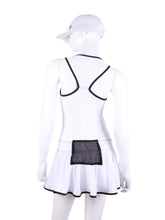 Load image into Gallery viewer, White With White Mesh & Black Trim Sandra Dee Court To Cocktails Tennis Dress