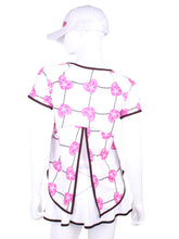 Load image into Gallery viewer, Tie Back Tee Short Sleeve Pink Hearts & Net - I LOVE MY DOUBLES PARTNER!!!