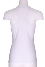 Load image into Gallery viewer, Mid Red Heart on White Vee Tank with White Back - I LOVE MY DOUBLES PARTNER!!!