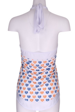 Load image into Gallery viewer, Orange + Blue Heart Halter Top White Trim - I LOVE MY DOUBLES PARTNER!!!