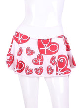 Load image into Gallery viewer, This gorgeous random heart on white LOVE O Skirt has shorties underneath and NO seams on the "O"!  It's cut like a doughnut to show and move beautifully as you play.