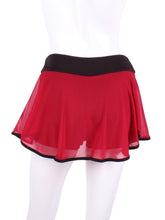 Load image into Gallery viewer, This limited Red Mesh LOVE "O" Skirt has shorties underneath and NO seams on the "O"!  It's cut like a doughnut to show and move beautifully as you play.  The fabric is uber soft and light - it dries quickly - and protects from UV rays too.  This skirt has a “nearly naked” feel about it.  The embroidery Heart is Black + Rackets and the ball is Red to match the skirt.  Sleek black thread and binding.