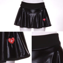 Load image into Gallery viewer, Pleather Black Tennis LOVE “O” Skirt - I LOVE MY DOUBLES PARTNER!!!