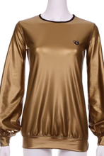 Load image into Gallery viewer, Pleather Gold Long Sleeve Warm Up Top - I LOVE MY DOUBLES PARTNER!!!
