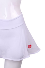 Load image into Gallery viewer, White Mesh Love O Tennis Skirt - I LOVE MY DOUBLES PARTNER!!!
