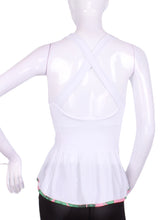 Load image into Gallery viewer, White Ruffle Tank Tennis Top with Pink and Green Trim - I LOVE MY DOUBLES PARTNER!!!