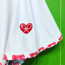 Load image into Gallery viewer, White Love "O" Skirt with White + Red Trim - I LOVE MY DOUBLES PARTNER!!!