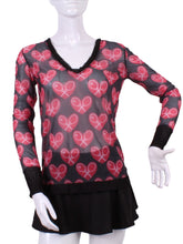 Load image into Gallery viewer, Mid Heart Mesh Long Sleeve Very Vee + Black Mesh - I LOVE MY DOUBLES PARTNER!!!