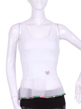 Load image into Gallery viewer, White Ruffle Tank Tennis Top with Pink and Green Trim - I LOVE MY DOUBLES PARTNER!!!