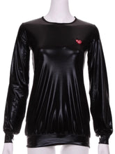 Load image into Gallery viewer, Shiny Black Long Sleeve Warm Up Top - I LOVE MY DOUBLES PARTNER!!!