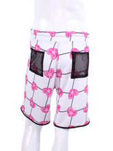 Load image into Gallery viewer, This is our limited edition Men’s Short with Pink Hearts and Net. This piece are sewn with silky and soft fabric. Two back pockets that hold tennis balls. We make these in very small quantities - by design. Unique. Luxurious. Comfortable. Cool. Fun.