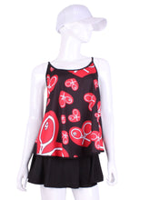 Load image into Gallery viewer, Baggy Tank Tennis Top Red Heart A cool and flowy Baggy Tank tennis top for ultimate comfort. A deep scoop neckline front and strappy high back with two-needle cover stitch at each seam. Smooth black binding finishes the edges.
