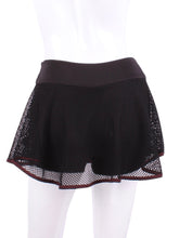 Load image into Gallery viewer, This is our limited edition Black Tennis Net LOVE “O” Skirt! Each Skirt is hand cut in ONE PIECE with no side seams! It flows as you twirl on the court.