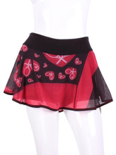 Load image into Gallery viewer, My all new Mondrian Mesh O Skirt  - feminine, soft and very cool!  Each skirt has soft shorties connected.  The mesh makes it very light and airy and carries my TM logo of the heart and rackets!  It is a little see through - allowing for the black shorties underneath to be seen a little.