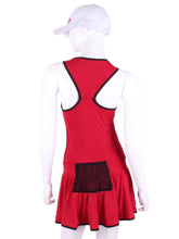 Load image into Gallery viewer, V1 Red With Red Mesh & Black Trim Sandra Dee Court To Cocktails Tennis Dress