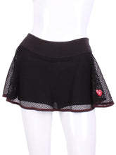 Load image into Gallery viewer, This is our limited edition Black Tennis Net LOVE “O” Skirt! Each Skirt is hand cut in ONE PIECE with no side seams! It flows as you twirl on the court.