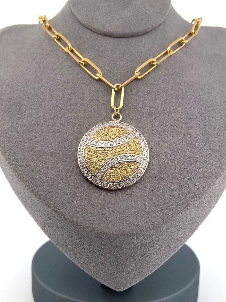 SHINE BRINGHT LIKE A DIAMOND!   This BIG Luxuries Diamond Tennis Ball Necklace with 195 diamonds and 3,3 karat Gold. ONLY BY LOVE LOVE TENNIS.