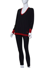 Load image into Gallery viewer, Black Long Sleeve Very Vee Tee + Red Mesh
