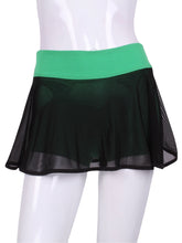 Load image into Gallery viewer, This Black Mesh on Green Shorties and waistband LOVE &quot;O&quot; Skirt has shorties underneath and NO seams on the &quot;O&quot;!  It&#39;s cut like a doughnut to show and move beautifully as you play.  The fabric is uber soft and light - it dries quickly - and protects from UV rays too.    The embroidery is Green + Black to match the skirt!  A very sheer skirt makes this the lightest and coolest of skirts!
