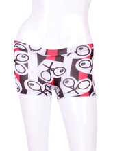 Load image into Gallery viewer, These sexy stripes heart + rackets low rise shorts are going to want to be seen!   Very light and airy - with a mesh middle - makes you feel like you are NAKED down there!  The sides have a &quot;no muffin top&quot; soft stretch side red stripe - it&#39;s slimming AND comfortable.
