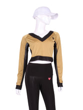 Load image into Gallery viewer, These short tops offer great chest and arm protection from the sun, but have mesh under the arm to keep you COOL while you play.  Designed very short to allow for access to the back pocket on my court to cocktails tennis dresses.
