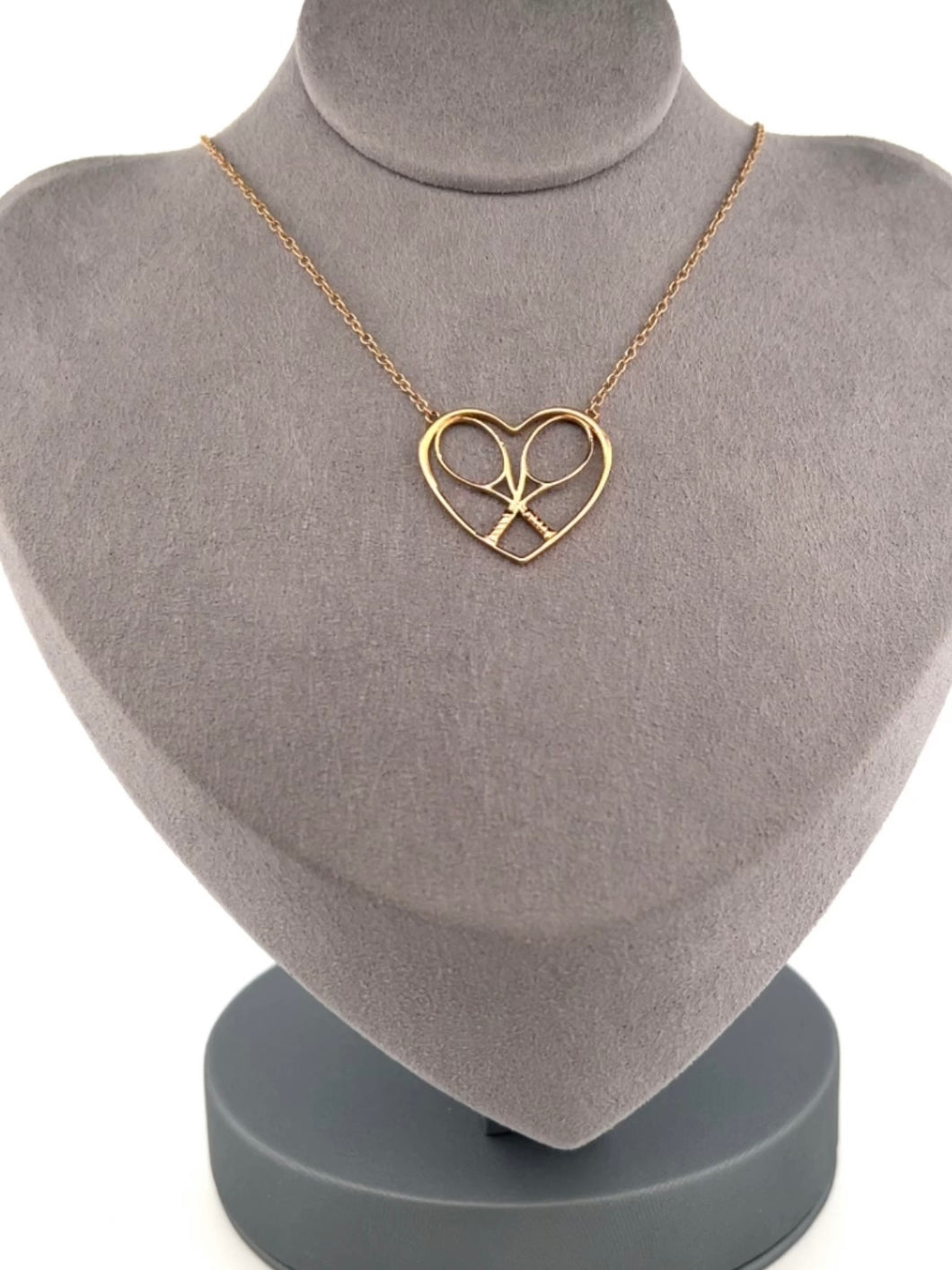 Heart + Rackets Solid Gold Tennis Necklace