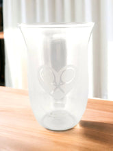 Load image into Gallery viewer, Super cute drinking glass with our Heart &amp; Racket logo.

