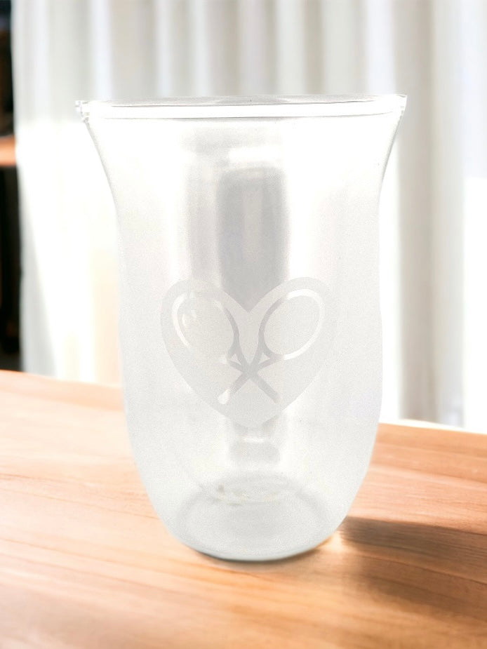 Super cute drinking glass with our Heart & Racket logo.