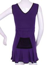 Load image into Gallery viewer, The Angelina Dress is from our sophisticated and elegant collections, for women with a flair for looking good.   Wear this stunning piece straight from the court....to cocktails.  This style is in our purple design, with a flattering v-neck neckline.

