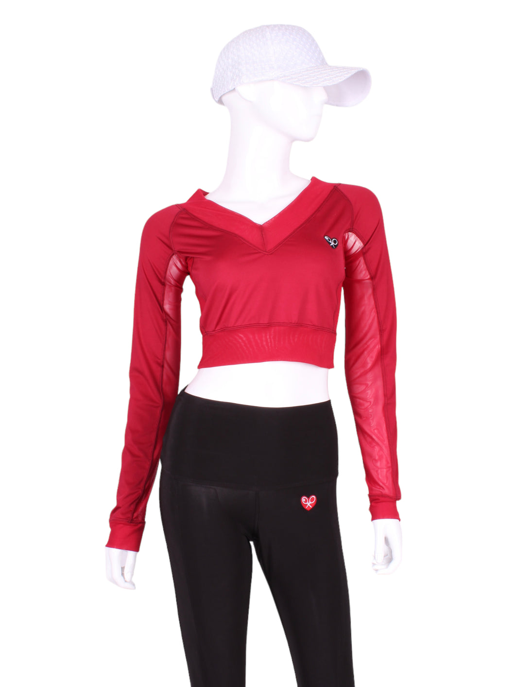 Raspberry Red and Red Mesh Vee Crop Top