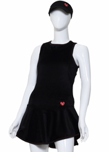 Load image into Gallery viewer, Andrea Dress Short Black Velvet With Red Stitching
