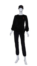 Load image into Gallery viewer, Solid Black Velvet Long Sleeve Warm Up Top
