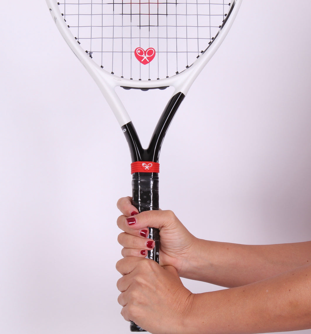 Tennis Racket Grip Topper is made from a stretchy Elastic! Sold in pairs with free shipping, and with the I LOVE MY DOUBLES PARTNER logo.