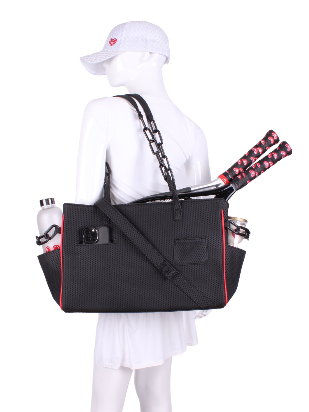 The Long Tennis Tote in Vegan Black Porsche is our stylish, sexy and functional tennis bag designed to carry all your essentials for the game. 
