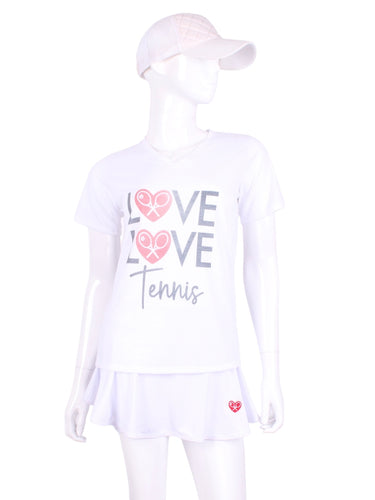 Super thin and soft V-Neck T-shirt with Love Love Tennis Print on both front and back. 